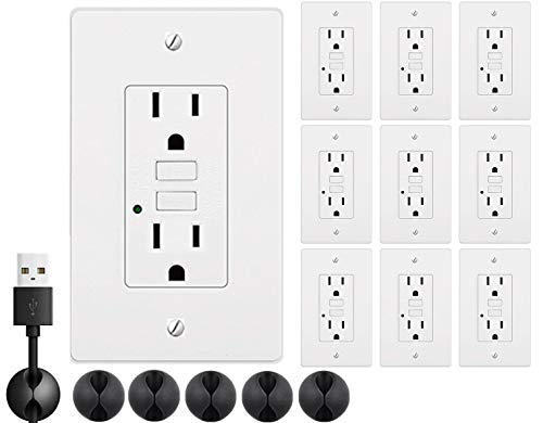 Review Product TEKLECTRIC - GFCI Receptacle 15A 125V + Wall Plate - GFCI Outlet 15 AMP 125 VOLT Grounded - Wall Plate and screws Included WHITE (10 Pack)