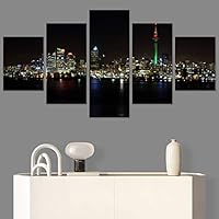 SIGNWIN 5 Panel Canvas Wall Art City Illuminations for Home Decorations Ready to Hang - 60