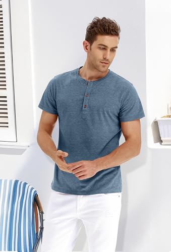PEGENO Men's Fashion Casual Front Placket Short Sleeve Henley T-Shirts Cotton Shirts4
