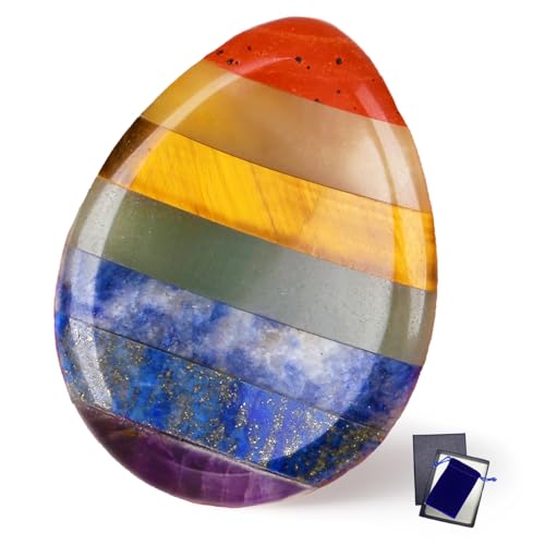 MAIBAOTA Chakra Worry Stone Anxiety Relief for Adults Kids Healing Crystals Gift Thumb Sensory Fidget Gemstones Calming Relax Mindfulness Spiritual Wellbeing Small Gifts for Women