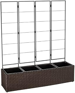 Amazon Basics Wicker Trellis Planter with Inner Plastic Liner - Four Buckets, 127 cm, Brown