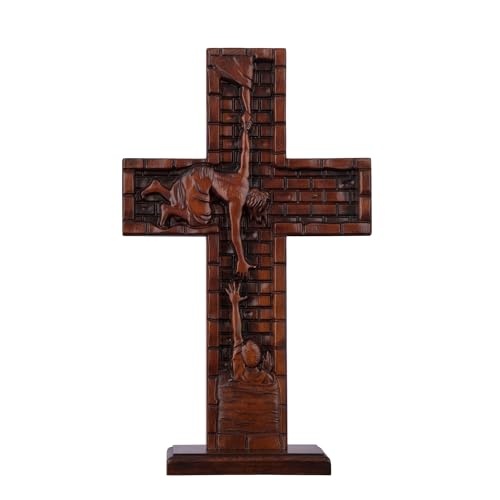 Texphw Wood Cross - Christian Hanging Wall Mantel Decor with Blessed Jesus Design Enrich Your Home Prayer Room or Church with Religious Art Gifts Ideal for Christmas Table Decor and Wall Art, 15in