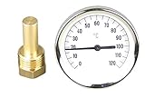 Einsteckthermometer Tauchthermometer, Bimetallthermometer, Messinghülse, 0-120°C