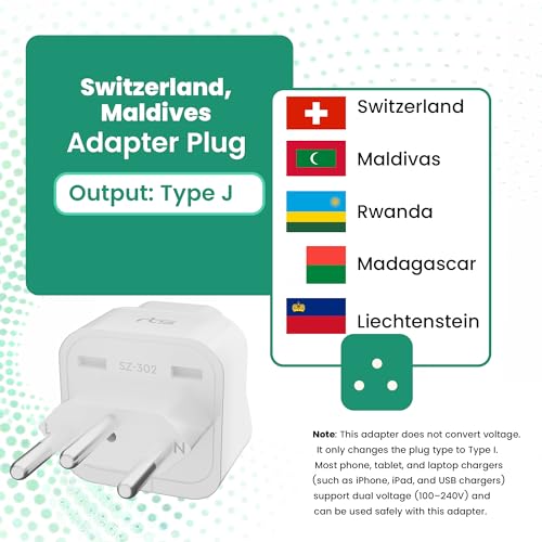 Image of rts (2 Pack) Travel Essentials India to Switzerland, Jordan Rwanda Liechtenstein Swiss Universal Travel Adapter Plug Convert Standard 3 pin Plug to a Variety of National Socket Travel Conversion Plugs
