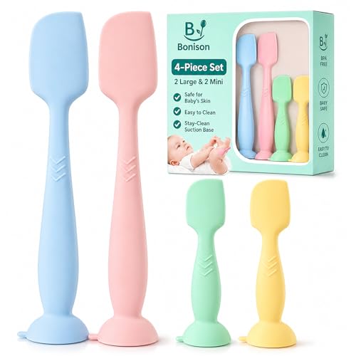 Upgraded 4-Pack Silicone Diaper Cream Spatula with Travel Case - Soft Full-Size & Mini Applicators for Rash Ointment Diaper Care & Everyday Care Ideal for Newborn Essentials and Baby Shower Gifts