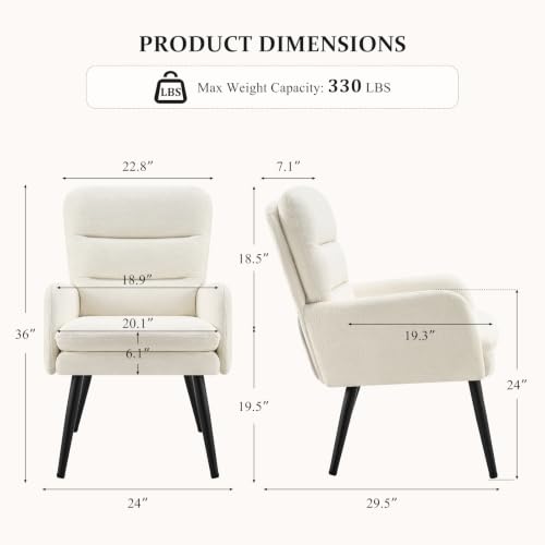 Image of Comfy Accent Chair Set of 2 Modern Boucle Living Room Chair,Beige | Upholstered High Back Armchair with Padded Seat, Cozy Reading Lounge Chair with Black Metal Legs for Bedroom, Small Space