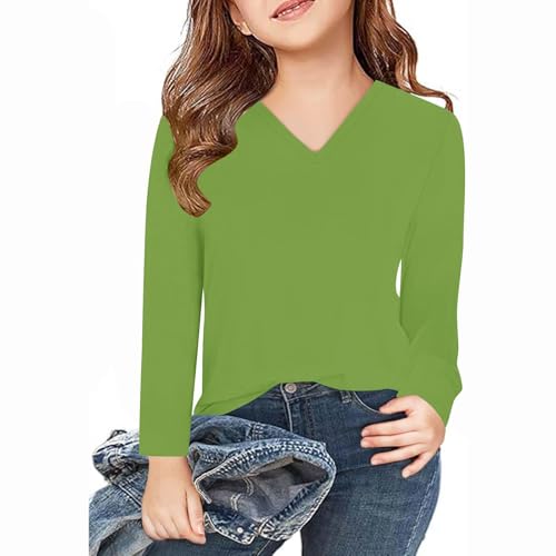 Long Sleeve Shirt for Girl V Neck Casual Tshirts Loose Comfy Pullover Shirt Fashion Fall Tunic Tops for 3-13 Years2