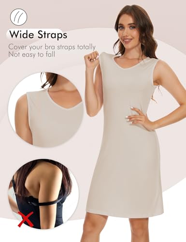 Image of MANCYFIT Women's Full Slip V Neckline Slip Dress Wide Straps Tank Top Slip for Women Under Dress Knee Length Slip