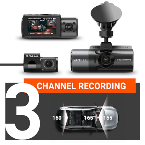 Vantrue N4 3 Channel Dash Cam, 4K+1080P Dual Channel, 1440P Front 1080P Inside 1080P Rear Three Way Triple Car Dash Camera, IR Night Vision, Capacitor, 24 Hours Parking Mode, Support 256GB Max