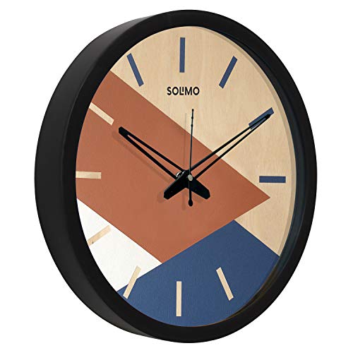 Image of Amazon Brand - Solimo 12-Inch Contemporary Plastic & Glass Wall Clock - Designer (Silent Movement, Black Frame), Analog