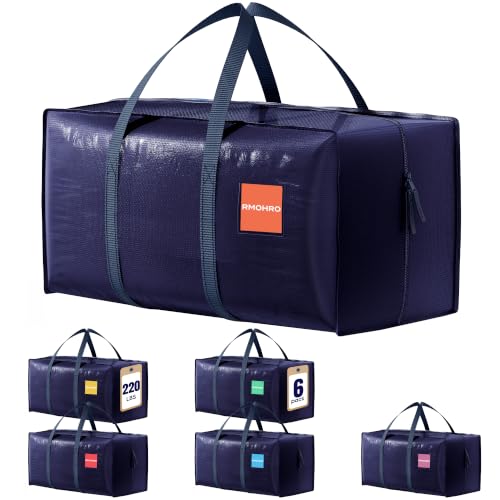RMOHRO 6 Pack Moving Bags Heavy Duty 210GSM with Full-Open Side Zipper, 93L 220lbs Waterproof...