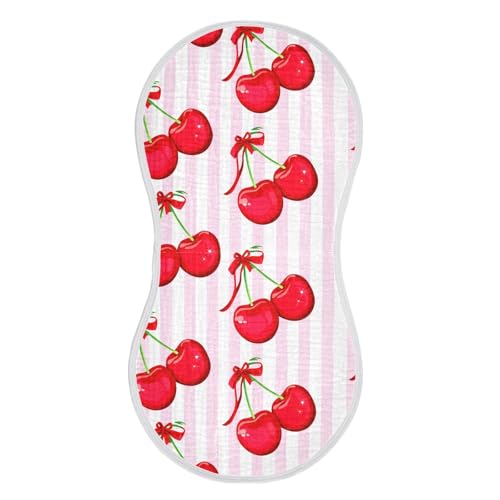 Striped Cherry Bow Sweet Baby Burp Cloths Baby Bibs Burp Clothes Cotton Burping Cloths for Babies Burp Cloth Curved Absorbent Washcloths for Baby Boy Girl Wipes 22x11IN,2 Pack2