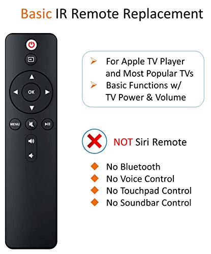 aarooGo Replacement Remote with TV Power+Volume for APL TV Player A1842 A1625 A1427 A1469 A1378 A1218 MD199LL/A MC572LL/A MC377LL/A MM4T2AM/A MM4T2ZM/A