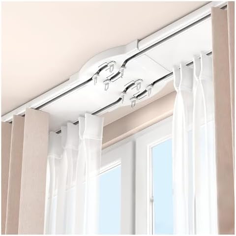 Heavy-Duty Curtain Rails, Double Row One-Piece Silent Track, Full Privacy & Sunlight Blockage for Living Room/Bedroom, Ideal for Parallel Bay Windows (450cm/14.76ft)