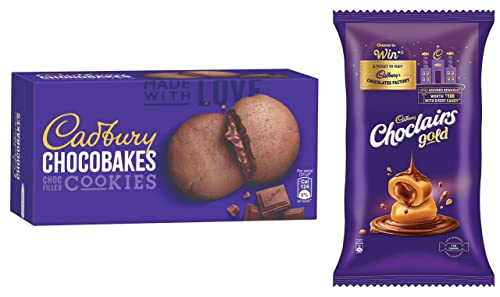 Image of Cadbury Chocobakes Choc Filled Cookies, 4 x 150 g + Cadbury Choclairs Gold Birthday Pack (110 Candies), 605 gm