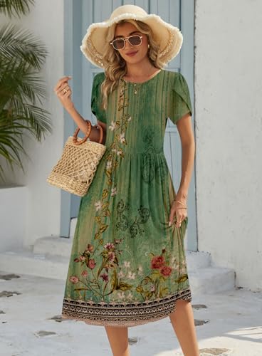 Image of Zeagoo Womens Summer Dresses Casual Aline Midi Dress Short Sleeve Floral Tshirt Dress Flowy Beach Sundresses with Pockets