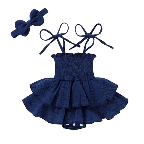 Image of YOUNGER TREE Baby Girl Clothes Infant Summer Romper Dress Sleeveless Bodysuit Jumpsuit with Headband Toddler Outfits