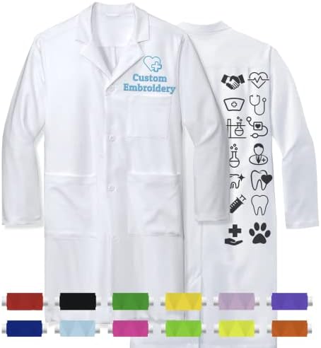 Personalized Lab Coat, Custom Embroidered Lab Coat with Icons Name Text, Unisex Long Sleeve White Lab Coat for Doctors, Nurses, Dentists-L-Women Size