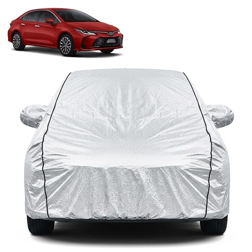 Image of Waterproof Car Cover for Toyota Corolla Altis | Dustproof, UV Resistant & Scratch Protection | Soft Cotton Lining | Triple Stitched | Mirror Pockets & Elastic Fit | Silver