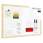 ALLboards Whiteboard with Wooden Frame 60x40cm, Magnetic Board Dry Wipe Dry Erase