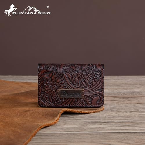 × Wrangler Card Case Wallet for Men Women Business Card Holder Leather Front Pocket Embossed Social Security Card Protector, Coffee2