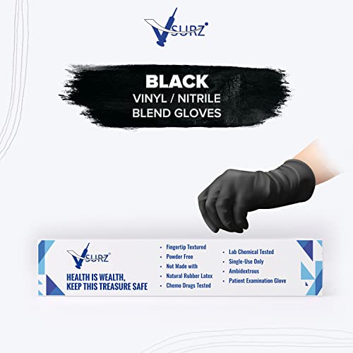Image of Black Nitrile Gloves, Disposable, Heavy Duty, Powder Free, Latex Free, Large Size, Food Safe, Textured Grip (SMALL)