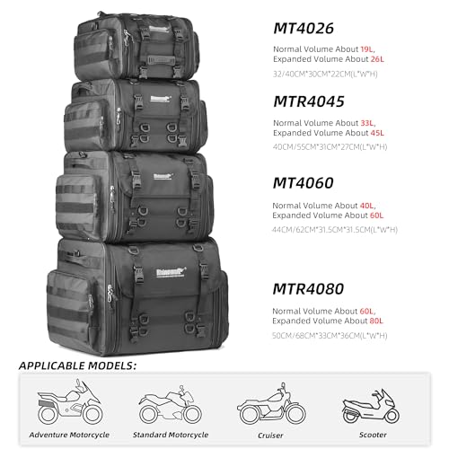 Image of Rhinowalk Motorcycle Tail Bag Expandable Motorcycle Travel Luggage 80L Waterproof All Weather /Trunk /Rack Bag with Sissy Bar Straps-Black