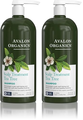 Image of Avalon Organics Scalp Treatment Tea Tree Shampoo,Encourages Scalp Well-Being and Leaves Hair Soft,32 Fluid Ounces,(Pack of 2)