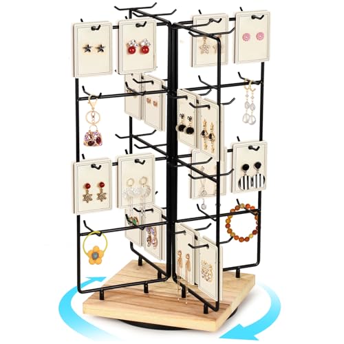 AJINGSHANG Earring Holder Organizer,360 Rotating Earring Display Stand for Vendors,64 Hooks Jewelry Organizer for Selling Earring Cards, Keychains, Rings, Bracelets Retail