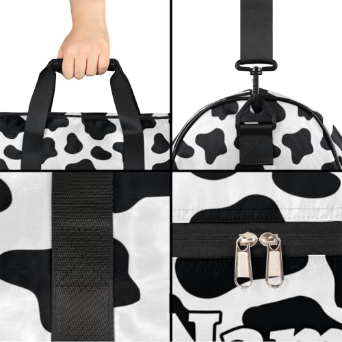 Cow Print Personalized Monogrammed Gym Duffel Bag with Shoe Compartment Cow Print Large Sport Gym Bags Overnight Travel Bags Weekender Bag with Custom Name & Text3