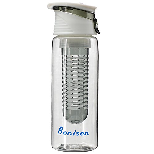 Bonison Stylish Tritan Infuser Watertight Safe Locking Flip Top Lid Water Bottle Folded Carrying Handle (23 oz Black, Blue, Hot Pink, & Green)