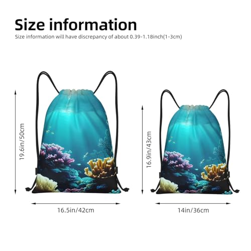 Underwater Scenery Print Drawstring Backpack,210d Polyester Gym Sack,For Sports,Travel And Fitness4