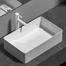 Modern Above Counter White Porcelain Ceramic Bathroom,Bathroom Vessel Sink Rectangular White Ceramic,Ceramic Laundry Sink wiht Washboard,