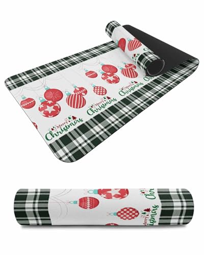 Debedcor Heat Proof Table Pads Waterproof Decorative, Merry Christmas Non-Slip Table Countertop Protector, Farmhouse Xmas Ball Buffalo Plaid Insulation Mat for Dining Room, 48 x 12 Inches