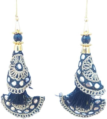 Set of 2 Latkan Hanging for Blouse Lehenga Saree, Beaded Tassels Boho Hippie Jewelery Making Ethnic Latkan Craft Sewing Sari Tassel Dress Material, Tassels Crafting Sewing 1 Pair (Black)