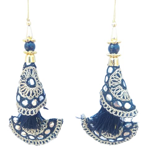 Set Of 2 Latkan Hanging For Blouse Lehenga Saree, Beaded Tassels Boho Hippie Jewelery Making Ethnic Latkan Craft Sewing Sari Tassel Dress Material, Tassels Crafting Sewing 1 Pair (Black) #TOP2