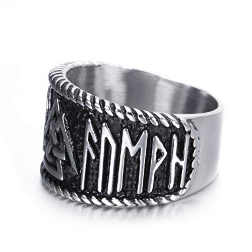 Elfasio Mens Stainless Steel Ring Viking Valknut Scandinavn Odin Symbol Norse Text Vintage Jewelry Size 11 #TOP4