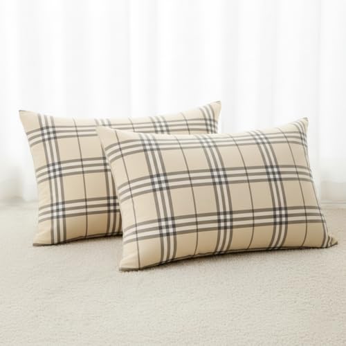 Image of Nayoroom Plaid Duvet Cover Queen Size Vintage Tan Cream Gingham Checkered Duvet Cover Dorm Bedding Set 3 Pieces Soft Lightweight Microfiber Farmhouse Bedding Set Gifts for Women Men