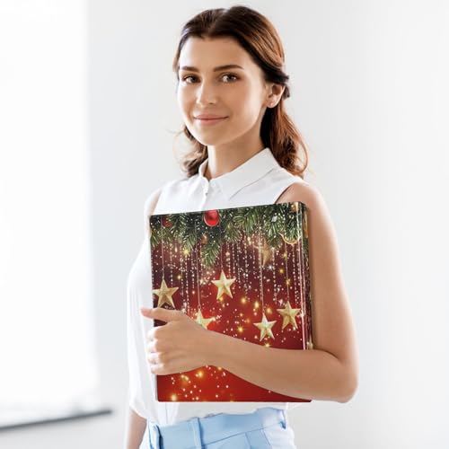 Image of 3 Ring Binder Christmas Stars Christmas Balls 1.5 inch Binders Three Ring Binders with Clipboard Fit 8.5'' x 11'' Paper 3 Interior PVC Clear Pockets for Office Supplies