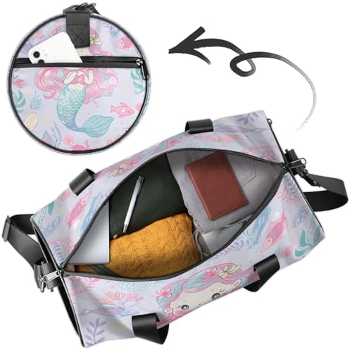 Cute Mermaid Round Barrel Sports Fitness Bag, Pink Travel Luggage Bag, Reusable Handbag, Suitable For Men and Women4