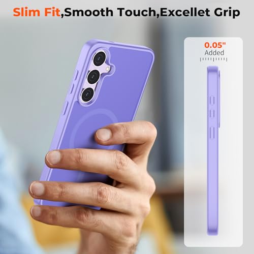 Image of SUPFINE Magnetic for Samsung Galaxy S25 FE Case with Screen Protector, (Built-in Magnets) (Military Grade Drop Protection) Slim Translucent Shockproof Phone Case,Purple