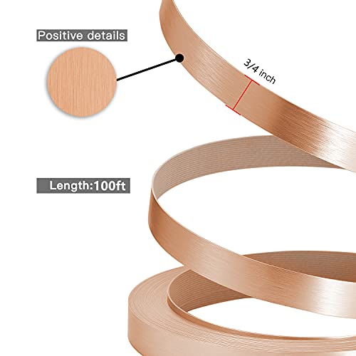 Image of PVC Edge Banding, 3 /4 inch x 100ft Non Glued Flexible Durable Real Brushed Aluminum Rose Gold Veneer Edge Trim for DIY Table Cabinet Furniture Decorative Trim