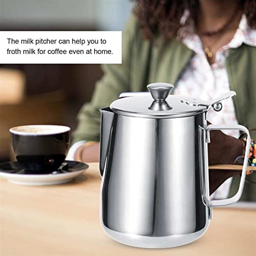 Dzbanek do spieniania mleka ze stali nierdzewnej, 600 ml/1000 ml, pogrubiony dzbanek latte art z pokrywką, do sosu kawowego, sosu, narzędzie dla baristy, idealny do użytku domowego i kawiarni