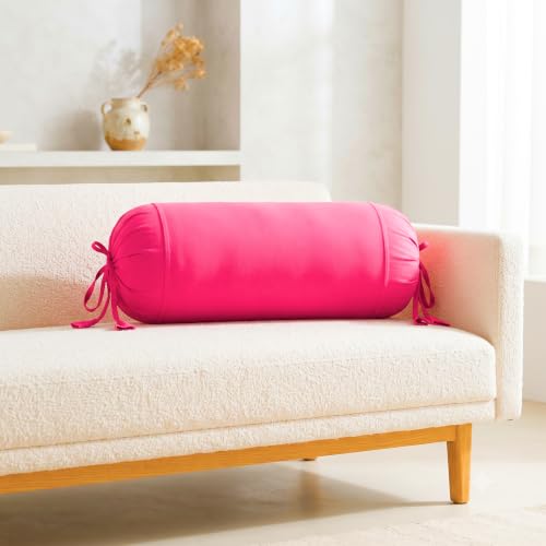 Image of SAJAVAT HOME Pure Cotton Bolster Cover (Pink) | 32x15 Inch Cylindrical Side Pillow Cover with Adjustable Ties | Decorative Round Diwan Cushion Cover for Sofa, Bed & Couch Pack of 2