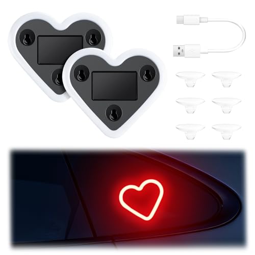 iFunyLED Car LED Interior Lights, Heart-Shaped Ambient Light for Windows, 5 Lighting Modes, Charging Through Type-c and Solar Energy, Car Decorations for Women Men, Pack of 2, (Red)