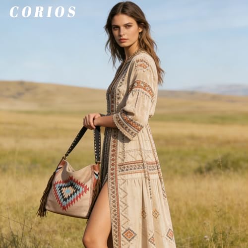 Bolso de mano CORIOS con flecos bohemio para mujer miniatura 3