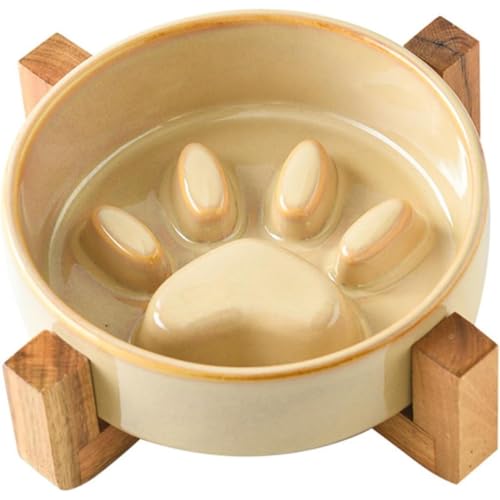 【Zixui】早食い防止 食器 ペット ボウル 台 フードボウルスタンド 犬猫用 陶器 木製 ペット皿 滑り止め 安定感 取り外し可能 ブラウン 木製ボトムブラケットT21