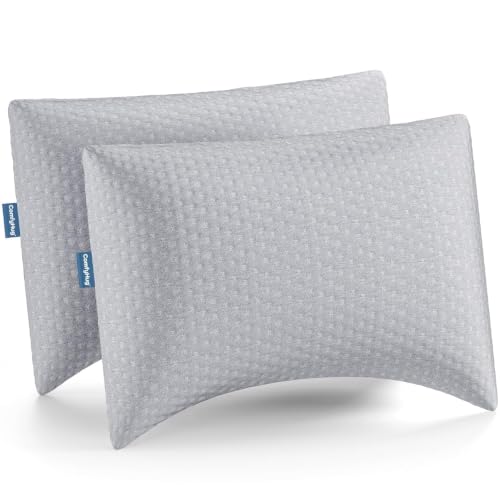 Image of ComfyHug Shredded Memory Foam Sleeping Pillow, Height Adjustable | 22 x 16 Inch, Set of 2 | Soft & Fluffy Comfort | Breathable Fabric | for Back & Side Sleepers - Relieves Neck & Shoulder Pain
