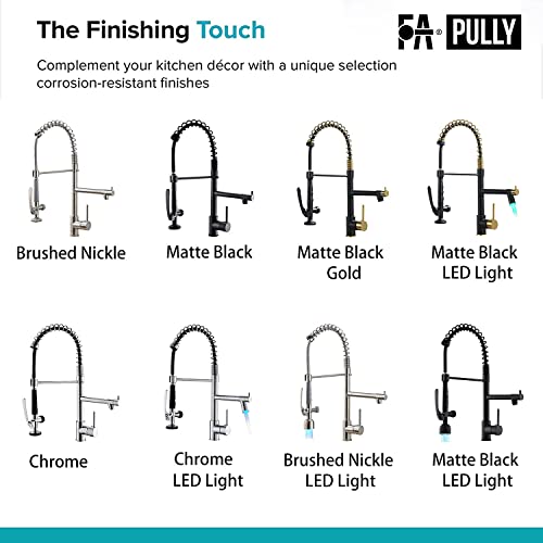 Fapully Led Kitchen Faucet With Pull Down Sprayer,Black&Gold Commercial Kitchen Faucet For Kitchen Sink #TOP7