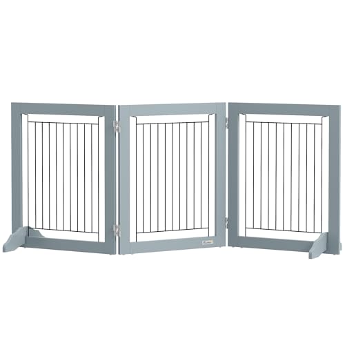 PawHut Foldable Wooden Pet Gate w/ 3 Panels 2 Support Feet for Small Dogs
